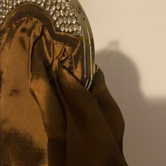 Brown evening bag w/crystals & kiss lock closure - Picture 10 of 12